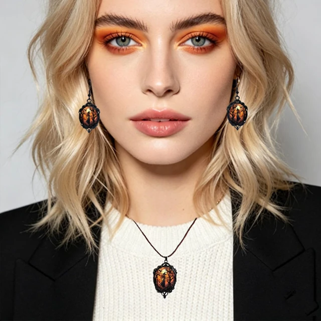 Alt view image 7 of 7 - Gothic Necklace Earrings Set Halloween Jewelry for Women Vintage Victorian Witch Earrings Dark Punk Witchy Necklace Wicked Witch Costume Accessories Gothic Jewelry for Womens Halloween Costumes 2026