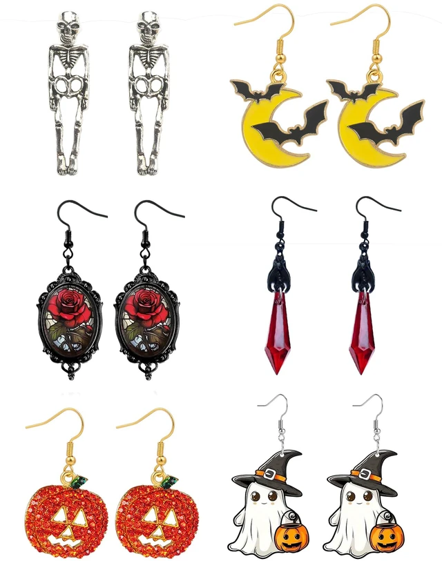 Main image of 6 Pairs Halloween Earrings for Women Costumes, Womens Halloween Costume Accessories
