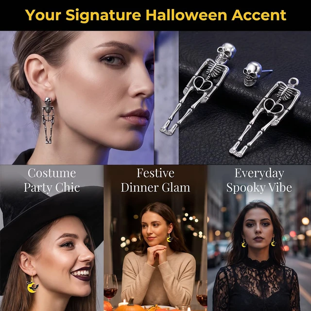 Alt view image 5 of 6 - 6 Pairs Halloween Earrings for Women Costumes, Womens Halloween Costume Accessories