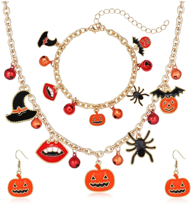 Main image of Halloween Jewelry Set Halloween Earrings Black Gothic Necklace Bracelets Vintage Gothic Pendent Necklace Punk Chain Choker Halloween Party Costume Jewelry for Women (Pumpkin)