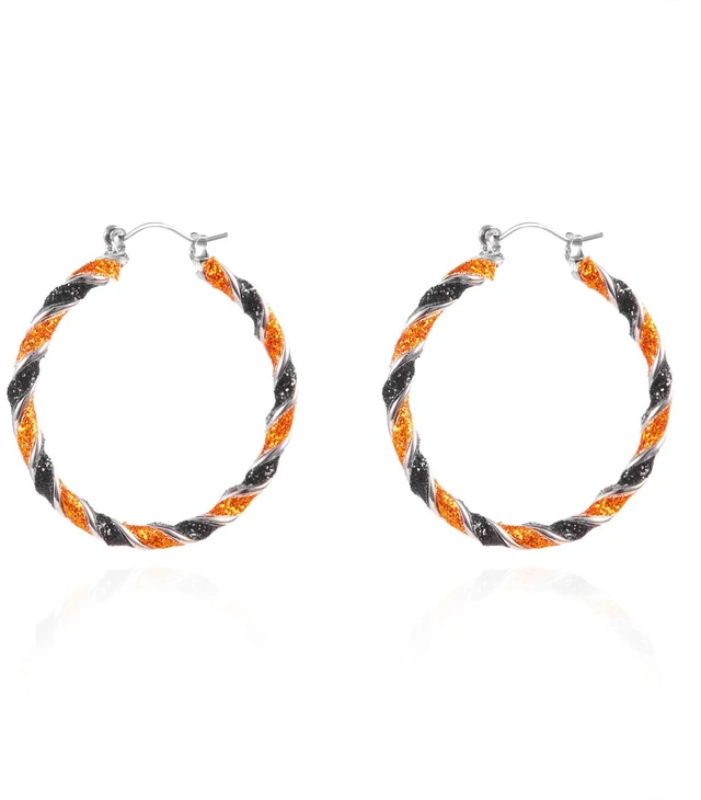 Main image of Halloween Pumpkin Ghost Black Cat Skull Orange Black Beaded Hoop Pendant Earrings Women's Fashion Halloween Jewelry Party Gifts - Twisted Earrings