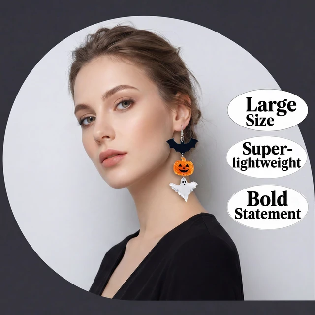 Alt view image 2 of 6 - Halloween Earrings for Women,4th of July Earrings for Women (Halloween) | Large Size But Super-lightweight,Bold Statement,Stand Out from The Crowd Effortlessly