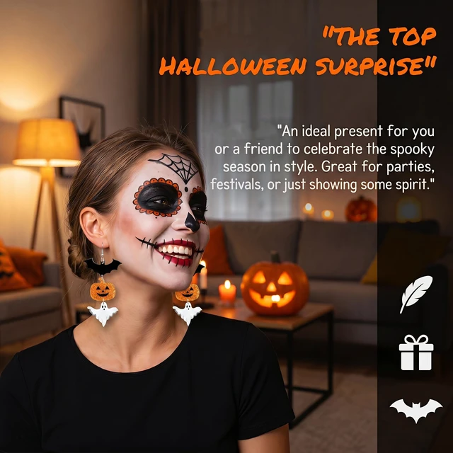 Alt view image 3 of 6 - Halloween Earrings for Women,4th of July Earrings for Women (Halloween) | Large Size But Super-lightweight,Bold Statement,Stand Out from The Crowd Effortlessly