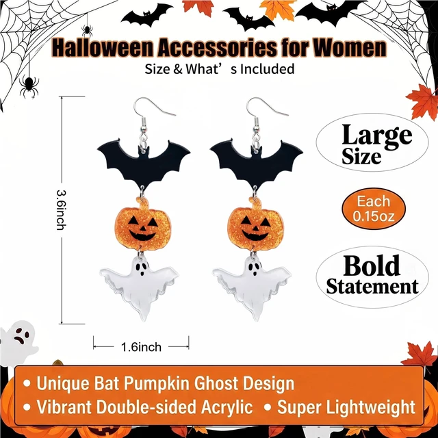 Alt view image 6 of 6 - Halloween Earrings for Women,4th of July Earrings for Women (Halloween) | Large Size But Super-lightweight,Bold Statement,Stand Out from The Crowd Effortlessly