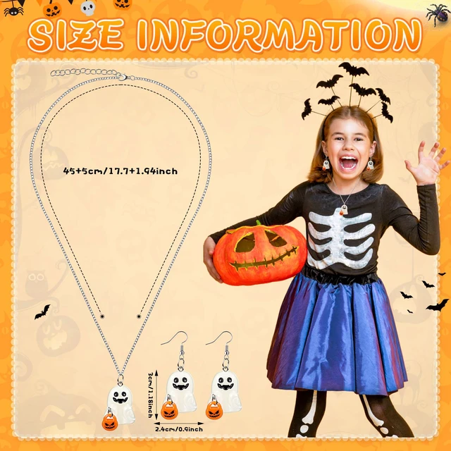 Alt view image 6 of 7 - Glow in The Dark Halloween Earrings & Necklace, Ghost with Pumpkin | Glow in The Dark Ghost with Pumpkin Earrings and Necklace, Adopt a Ghost, Spooky Light up Halloween Jewelry Set for Women Men