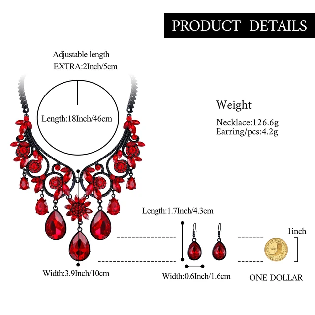 Alt view image 6 of 7 - Women's Tribal Ethnic Jewelry Set for Halloween Costume Prom Ruby | Gorgeous Crystal Chunky Statement Necklace Dangle Earrings for Cosplay Party Accessories Black-Tone