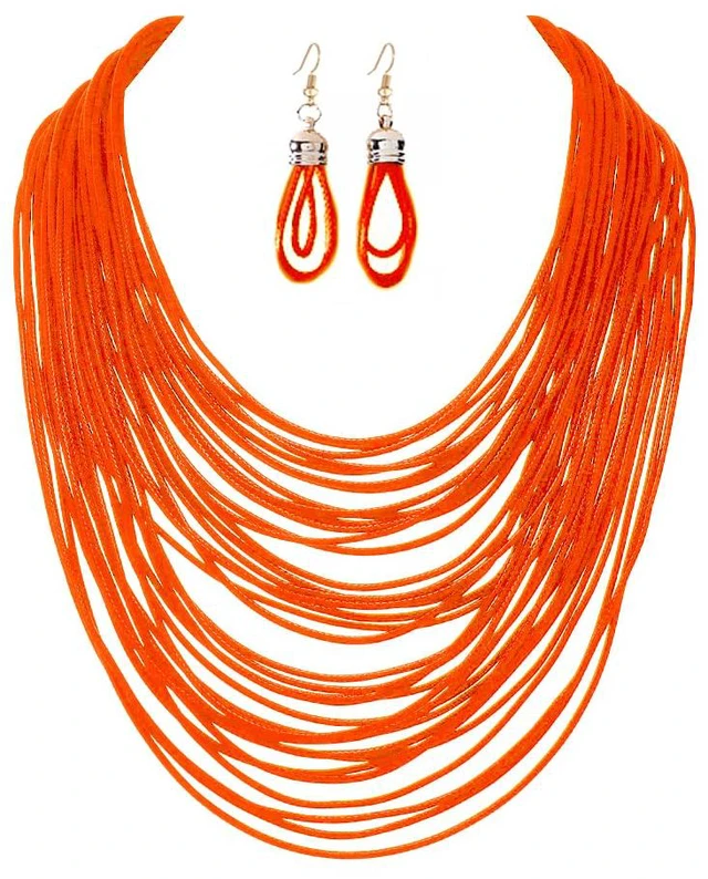 Main image of African Multicolor Layered Chunky Bib Necklace for Women Tassel Wax Line Choker with Earrings Statement Jewelry Set-orange