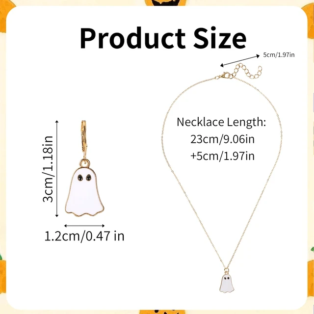 Alt view image 2 of 7 - Halloween Ghost Earrings and Necklace Set | Alloy Ghost Hoop Earrings & Pendant Necklace Spooky Quirky Jewelry for Women Halloween Party Daily Wear Accessories