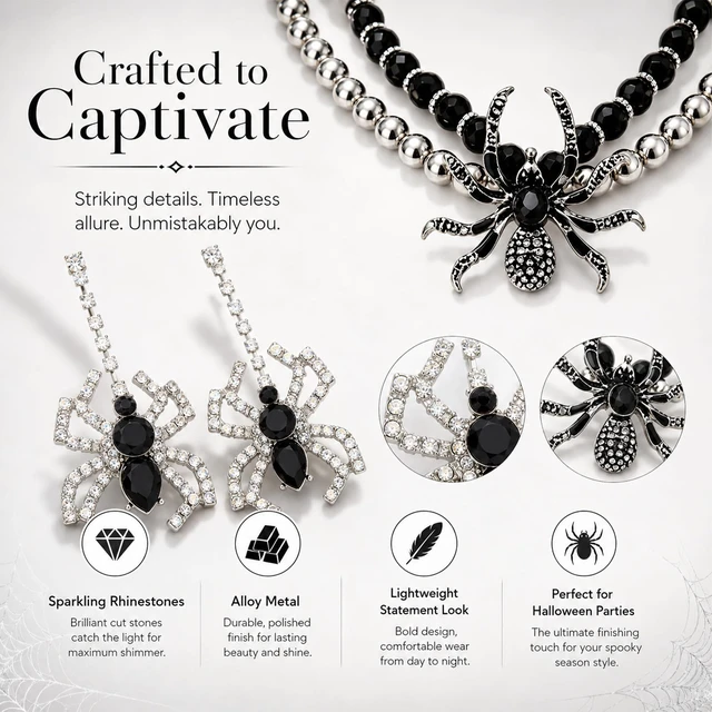 Alt view image 3 of 7 - Halloween Spider Jewelry Set Halloween Earrings for Women Necklaces Gothic | Spider Dangle Earrings Party Cosplay Witch Gothic Clothes Vampire Accessories for Women Gift