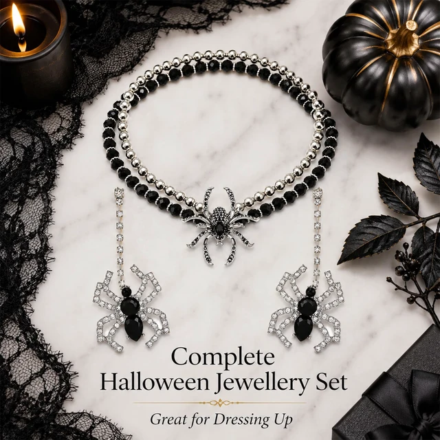 Alt view image 7 of 7 - Halloween Spider Jewelry Set Halloween Earrings for Women Necklaces Gothic | Spider Dangle Earrings Party Cosplay Witch Gothic Clothes Vampire Accessories for Women Gift