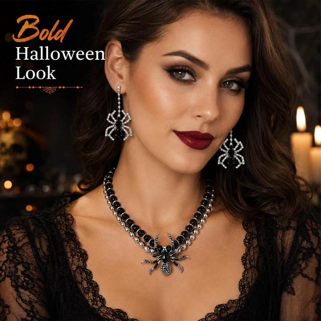 Alt view image 6 of 7 - Halloween Spider Jewelry Set Halloween Earrings for Women Necklaces Gothic | Spider Dangle Earrings Party Cosplay Witch Gothic Clothes Vampire Accessories for Women Gift