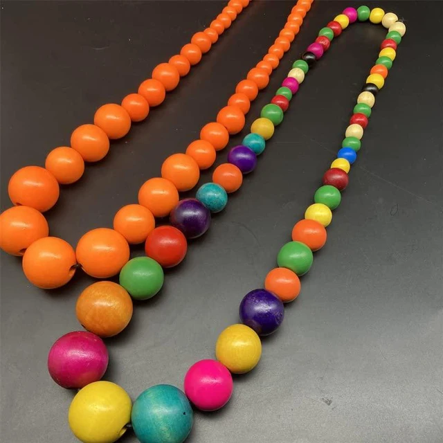 Alt view image 2 of 6 - Chunky Large Simulated Pearl Choker Necklace Drop Dangle Earrings Crystal Bib Big Round Beaded Strand Multicolor Costume Statement Wedding Jewelry Set for Women Brides-Wooden Colorful