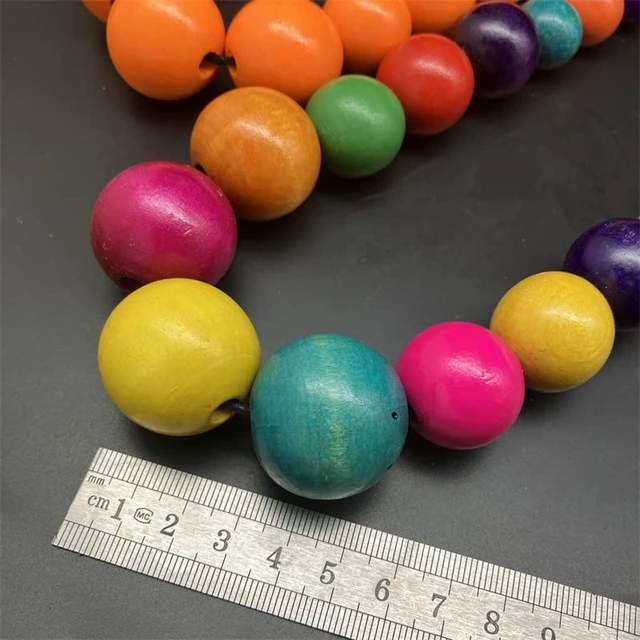 Alt view image 3 of 6 - Chunky Large Simulated Pearl Choker Necklace Drop Dangle Earrings Crystal Bib Big Round Beaded Strand Multicolor Costume Statement Wedding Jewelry Set for Women Brides-Wooden Colorful