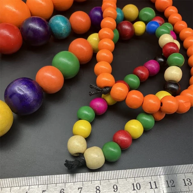 Alt view image 4 of 6 - Chunky Large Simulated Pearl Choker Necklace Drop Dangle Earrings Crystal Bib Big Round Beaded Strand Multicolor Costume Statement Wedding Jewelry Set for Women Brides-Wooden Colorful