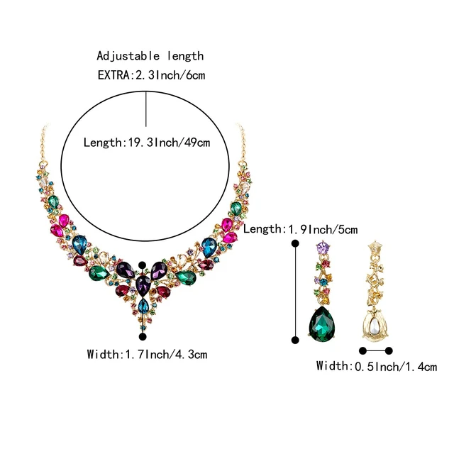 Alt view image 4 of 5 - Women's Wedding Statement Necklace Dangle Earring Jewelry | Austrian Crystal Teardrop Cluster,Necklaces Earrings Set for Bride Bridesmaid,Prom Accessories