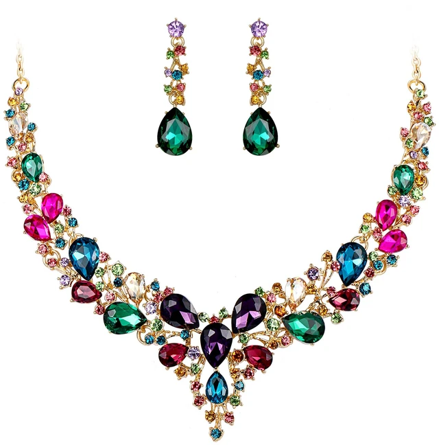 Main image of Women's Wedding Statement Necklace Dangle Earring Jewelry | Austrian Crystal Teardrop Cluster,Necklaces Earrings Set for Bride Bridesmaid,Prom Accessories
