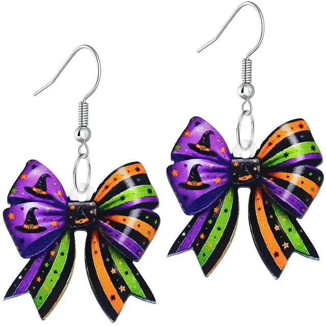 Main image of Bow Acrylic Pendant Earrings Halloween Decoration Pendant Earrings for Women Halloween Jewelry Ladies' Decorative Gift