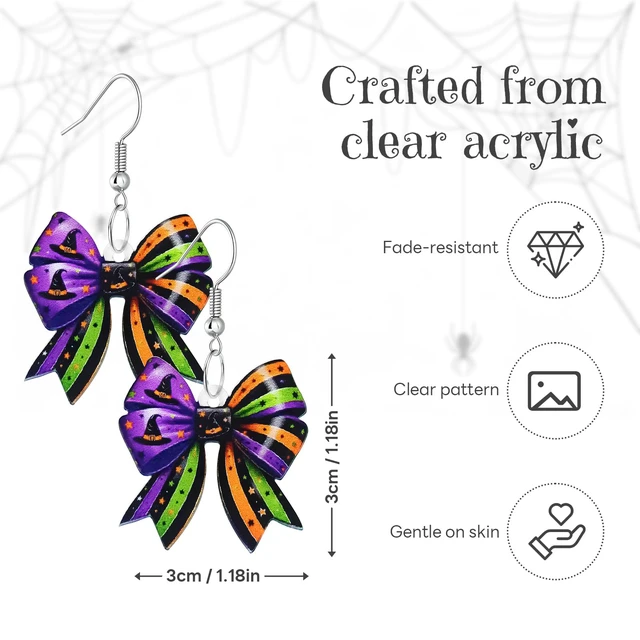 Alt view image 3 of 7 - Bow Acrylic Pendant Earrings Halloween Decoration Pendant Earrings for Women Halloween Jewelry Ladies' Decorative Gift