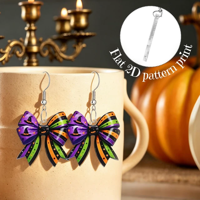 Alt view image 4 of 7 - Bow Acrylic Pendant Earrings Halloween Decoration Pendant Earrings for Women Halloween Jewelry Ladies' Decorative Gift