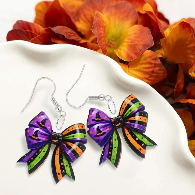 Alt view image 5 of 7 - Bow Acrylic Pendant Earrings Halloween Decoration Pendant Earrings for Women Halloween Jewelry Ladies' Decorative Gift