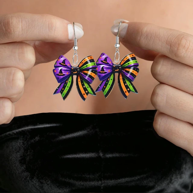 Alt view image 6 of 7 - Bow Acrylic Pendant Earrings Halloween Decoration Pendant Earrings for Women Halloween Jewelry Ladies' Decorative Gift