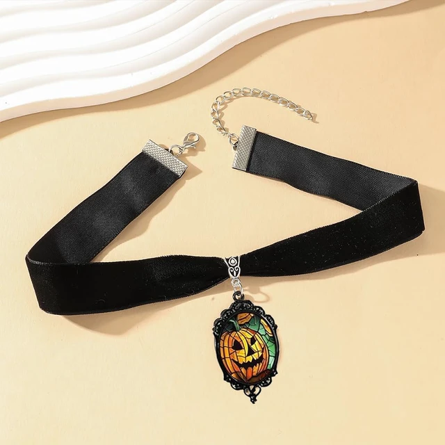 Alt view image 6 of 7 - Halloween Gothic Jewelry Set for Women Cute Vintage Bat Ghost Witch Punk Crystal Glass Boo Dangle Drop Earrings and Velvet Style Mystic Choker Necklace Jewelry (pumpkin)