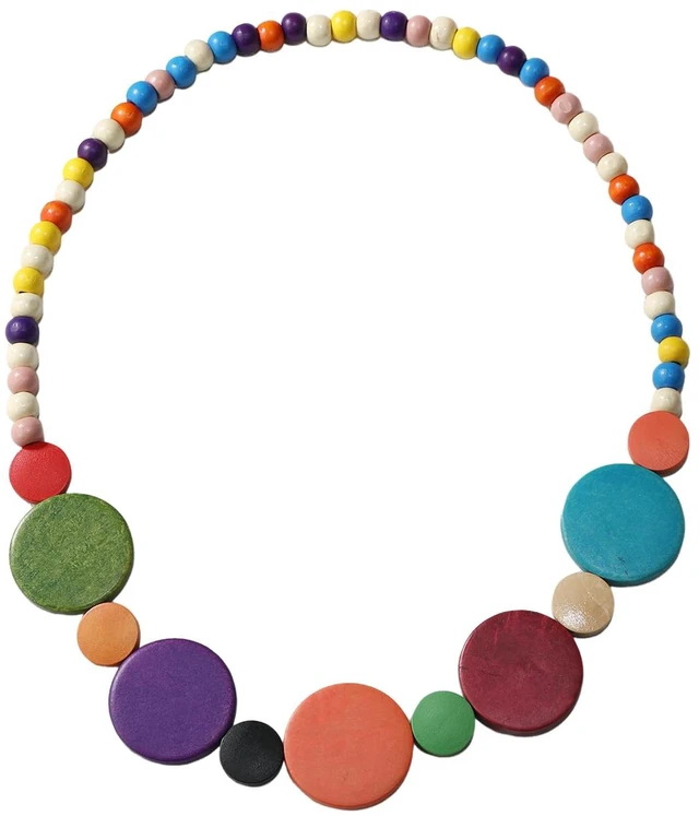 Main image of Colorful Ethnic Wooden Earrings Round Statement Dangle Earrings Multilayered Geometric Beaded Bracelet Necklace Set for Women Exaggerated Tribal Jewelry (Round Disc Pendant Neck Chain-Colorful)