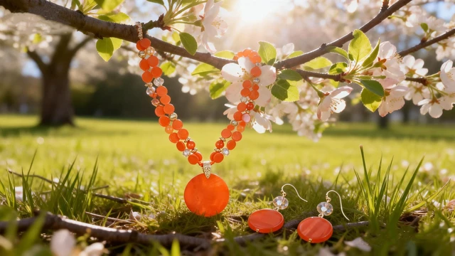 Alt view image 3 of 6 - Layered Beads Statement Fashion Necklace Chunky Jewelry Set Big Colorful Glass Stone Circle Shell Pendant Choker Necklace and Earring Set for Women (Orange)