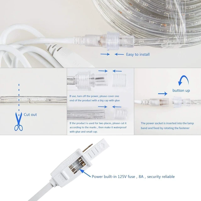 Alt view image 4 of 6 - LED Rope Lights, Daylight White 110V 6000K, Indoor or Outdoor, 20ft, Perfect for Deck, Garden, Patio, Landscape Lighting, Bedroom Décor, Waterproof, Ideal for Backyards, Decorative Lighting