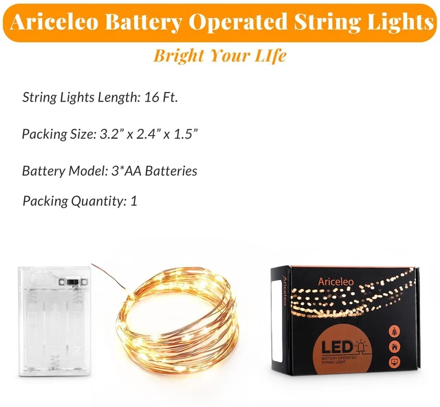 Alt view image 4 of 7 - Led Fairy Lights Battery Operated, 1 Pack Mini Battery Powered Copper Wire Starry Fairy Lights for Bedroom, Christmas, Parties, Wedding, Centerpiece, Decoration (5m/16ft Warm White)