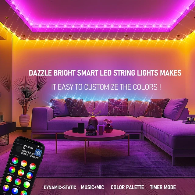 Alt view image 4 of 7 - 66FT 200 LED Smart Color Changing Christmas Halloween Lights | RGB String Lights with Remote & App Controlled,4th of July Decoration for Indoor Outdoor Holiday Xmas Tree Party Xmas Decor