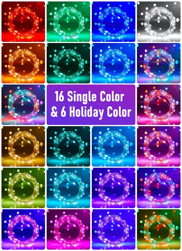 Alt view image 5 of 7 - Fairy Lights Color Changing - 33FT 100 LED String Light with Remote | Halloween String Light with 16 Single Colors & 6 Holiday Colors,12 Modes,Timer, USB Fairy Lights for Bedroom Indoor Classroom