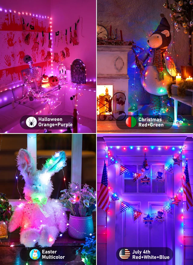 Alt view image 6 of 7 - Fairy Lights Color Changing - 33FT 100 LED String Light with Remote | Halloween String Light with 16 Single Colors & 6 Holiday Colors,12 Modes,Timer, USB Fairy Lights for Bedroom Indoor Classroom