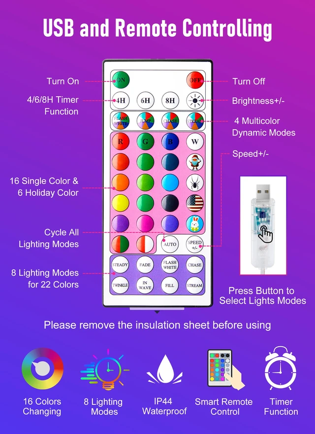 Alt view image 7 of 7 - Fairy Lights Color Changing - 33FT 100 LED String Light with Remote | Halloween String Light with 16 Single Colors & 6 Holiday Colors,12 Modes,Timer, USB Fairy Lights for Bedroom Indoor Classroom