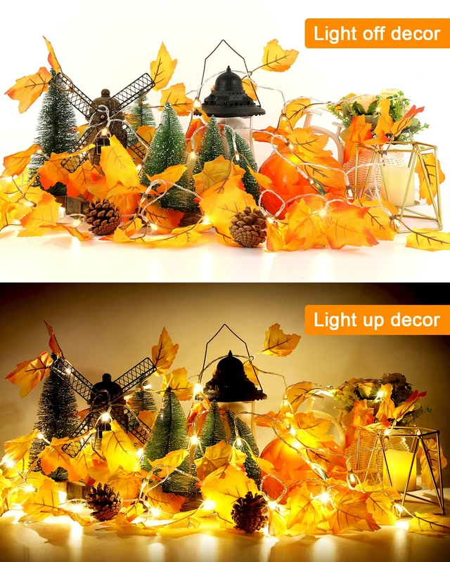 Alt view image 4 of 7 - 2-Pack Lighted Fall Garland, Total 16.4ft 40 LED Autumn String Lights | Battery Operated, Thanksgiving & Halloween Decorations for Home Indoor, Holiday Party Fall Decor & Friendsgiving Gifts
