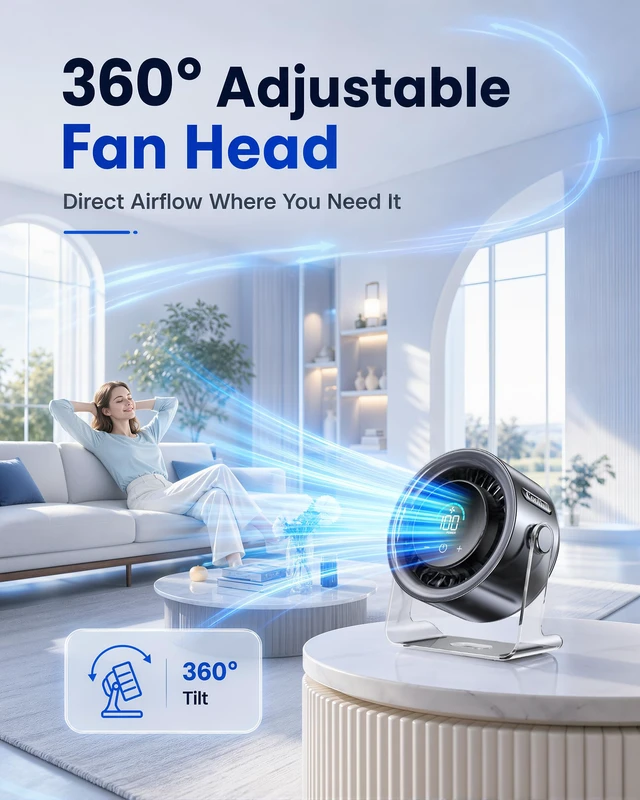 Alt view image 7 of 7 - USB Desk Fan for Bedroom: 100 Speeds Digital Display Quiet Portable Fan with Turbo Airflow, 120° Rotating Small Rechargeable Battery Desktop & Wall-Mounted Fans for Bedroom Home Office (Black)