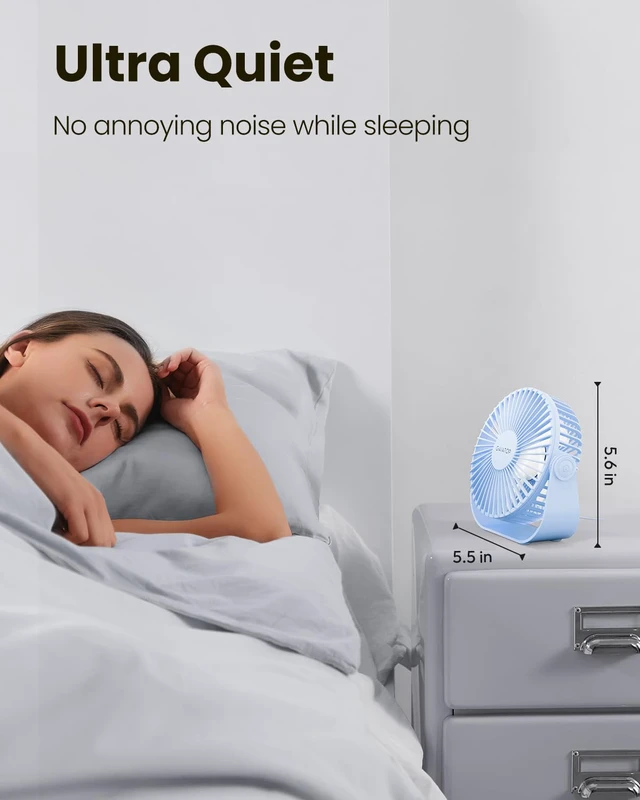 Alt view image 3 of 7 - USB Desk Fan, 5.5 Inch Quiet Small Portable Personal Table Fan | Powerful Airflow, 3 Speeds, USB Powered, 90° Rotate, Mini Size, Cooling for Bedroom Home, Office, Travel Blue