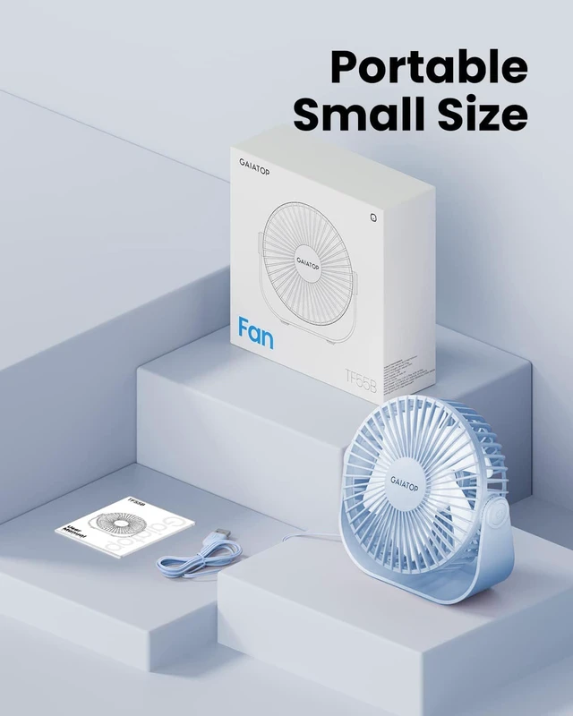 Alt view image 7 of 7 - USB Desk Fan, 5.5 Inch Quiet Small Portable Personal Table Fan | Powerful Airflow, 3 Speeds, USB Powered, 90° Rotate, Mini Size, Cooling for Bedroom Home, Office, Travel Blue