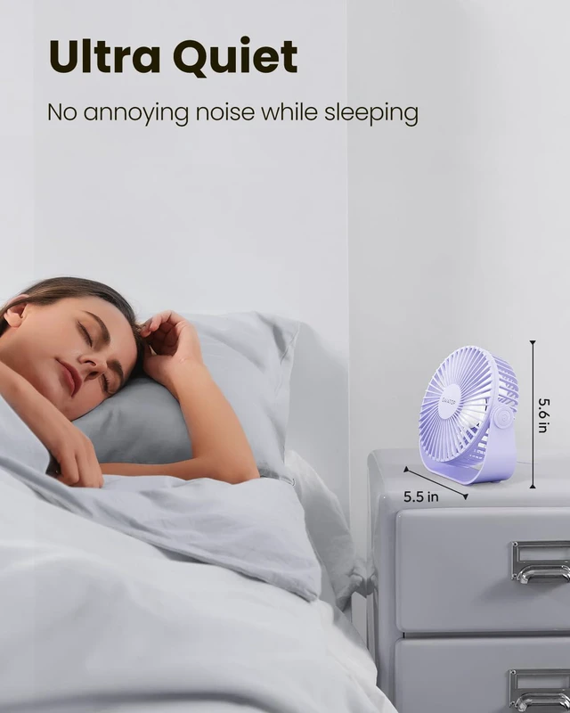 Alt view image 3 of 7 - USB Desk Fan, 5.5 Inch Quiet Small Portable Personal Table Fan | Powerful Airflow, 3 Speeds, USB Powered, 90° Rotate, Mini Size, Cooling for Bedroom Home, Office, Travel Purple