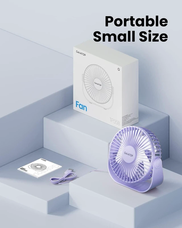 Alt view image 7 of 7 - USB Desk Fan, 5.5 Inch Quiet Small Portable Personal Table Fan | Powerful Airflow, 3 Speeds, USB Powered, 90° Rotate, Mini Size, Cooling for Bedroom Home, Office, Travel Purple