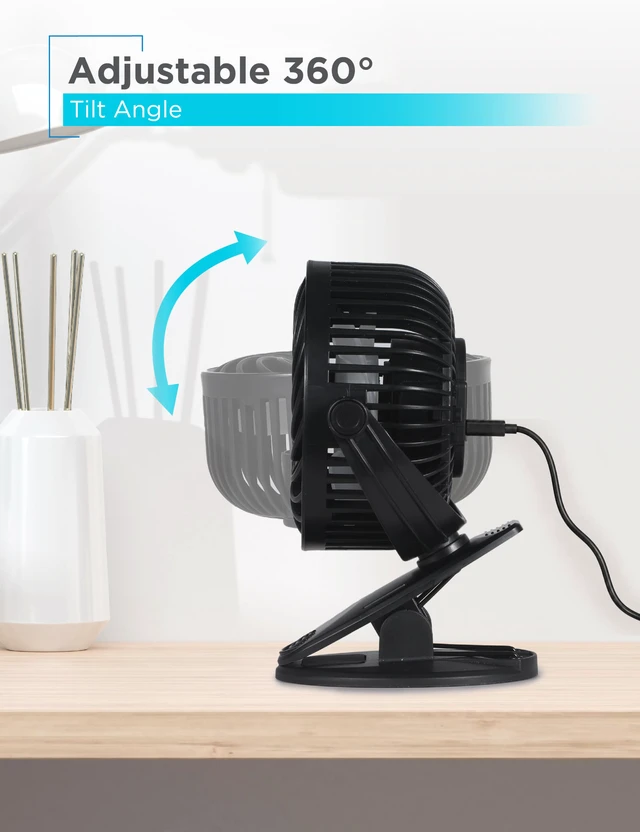 Alt view image 4 of 7 - 4" Convertible Cooling Fan, 3-Speed, Type-C USB, 2-Pack, Black | Table Clip and Standing Fan for Home or Office, Portable for Tabletop with 3 Speed Settings and Adjustable Tilt Angle, 2-Pack