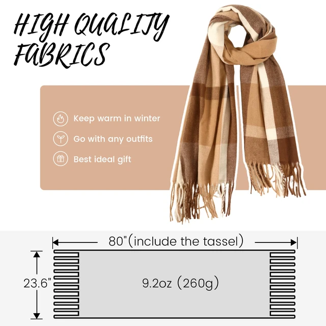 Alt view image 4 of 7 - Women's Winter Scarf, Plaid Blanket Scarf, Cozy Pashmina Shawl | Soft Cashmere-Feel Fabric, Classic Plaid Design, Long Length Wraps as Shawl or Blanket, Ideal for Cold Weather & Daily Wear