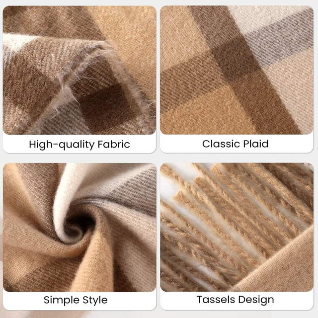 Alt view image 5 of 7 - Women's Winter Scarf, Plaid Blanket Scarf, Cozy Pashmina Shawl | Soft Cashmere-Feel Fabric, Classic Plaid Design, Long Length Wraps as Shawl or Blanket, Ideal for Cold Weather & Daily Wear