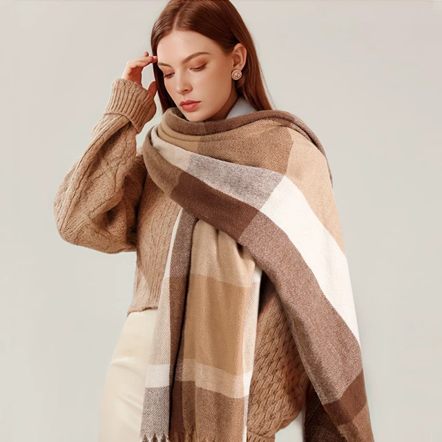 Alt view image 2 of 7 - Women's Winter Scarf, Plaid Blanket Scarf, Cozy Pashmina Shawl | Soft Cashmere-Feel Fabric, Classic Plaid Design, Long Length Wraps as Shawl or Blanket, Ideal for Cold Weather & Daily Wear