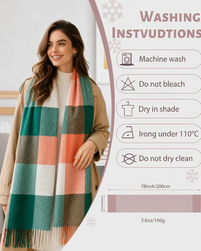 Alt view image 2 of 5 - Winter Scarf for Women Long Plaid Scarves Ladies Gifts | Warm Cashmere-Like Softness, Chic Plaid Design, Versatile Wrap Shawl, Oversized Blanket Scarf, Ideal Fall Winter Gift