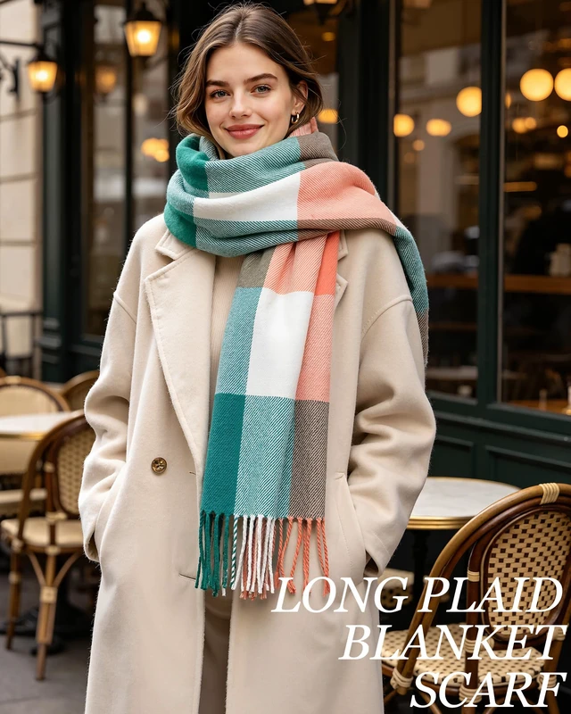 Alt view image 3 of 5 - Winter Scarf for Women Long Plaid Scarves Ladies Gifts | Warm Cashmere-Like Softness, Chic Plaid Design, Versatile Wrap Shawl, Oversized Blanket Scarf, Ideal Fall Winter Gift
