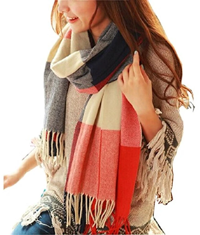 Main image of Winter Scarf for Women, Long Plaid Shawl Wraps Scarves Gifts, Mix1 | Large Fall Scarfs, Big Grid Tartan Blanket, Soft Warm Chunky Oversized, Lattice Tassels, Stocking Stuffers, Christmas gift