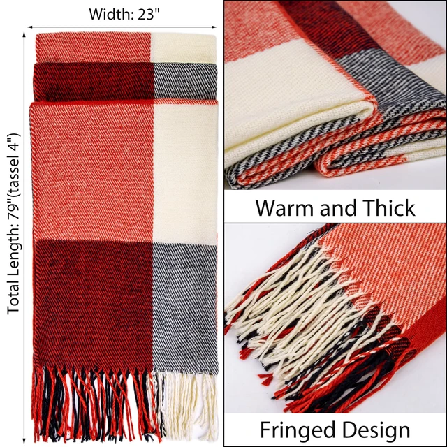Alt view image 2 of 7 - Winter Scarf for Women, Long Plaid Shawl Wraps Scarves Gifts, Mix1 | Large Fall Scarfs, Big Grid Tartan Blanket, Soft Warm Chunky Oversized, Lattice Tassels, Stocking Stuffers, Christmas gift