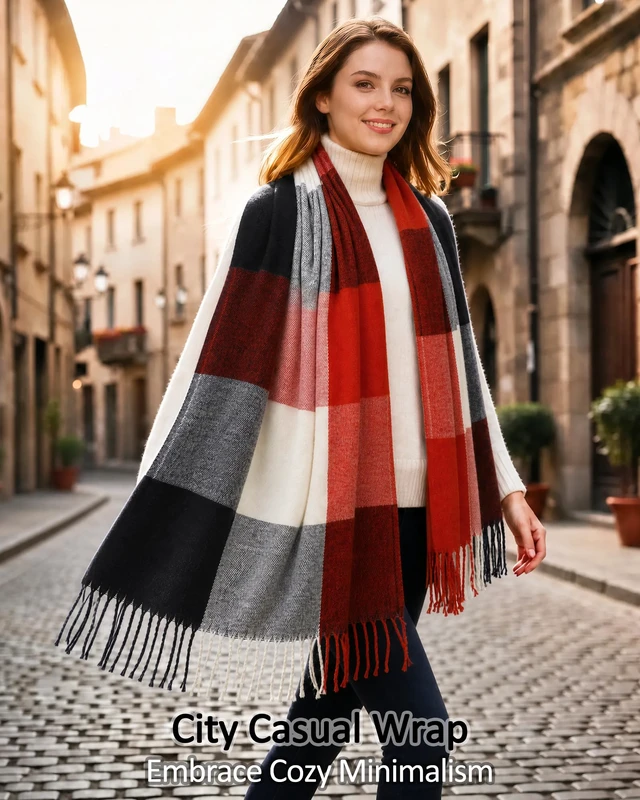 Alt view image 3 of 7 - Winter Scarf for Women, Long Plaid Shawl Wraps Scarves Gifts, Mix1 | Large Fall Scarfs, Big Grid Tartan Blanket, Soft Warm Chunky Oversized, Lattice Tassels, Stocking Stuffers, Christmas gift