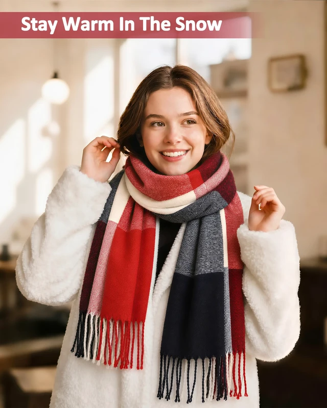 Alt view image 5 of 7 - Winter Scarf for Women, Long Plaid Shawl Wraps Scarves Gifts, Mix1 | Large Fall Scarfs, Big Grid Tartan Blanket, Soft Warm Chunky Oversized, Lattice Tassels, Stocking Stuffers, Christmas gift